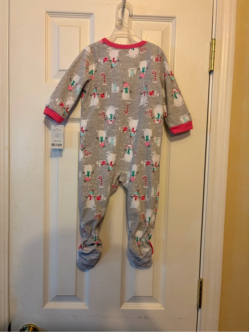 Carter's Girl's👧🏻Snowman☃️Candy Canes Fleece Footed Pajama Sleeper💤Sz 12M